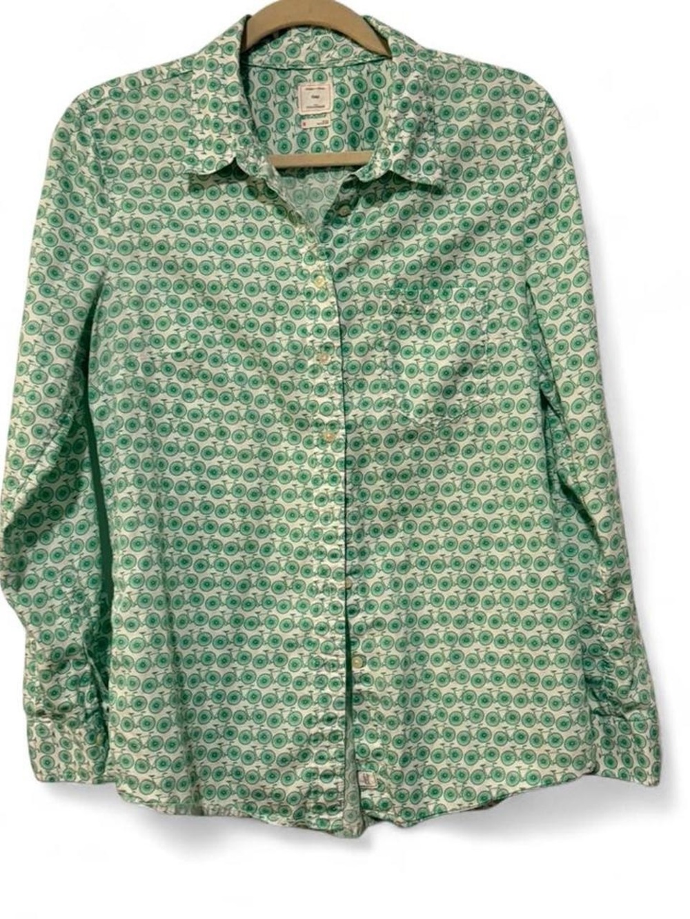 Vintage Gap cotton‎ button up with bicycle print all over med